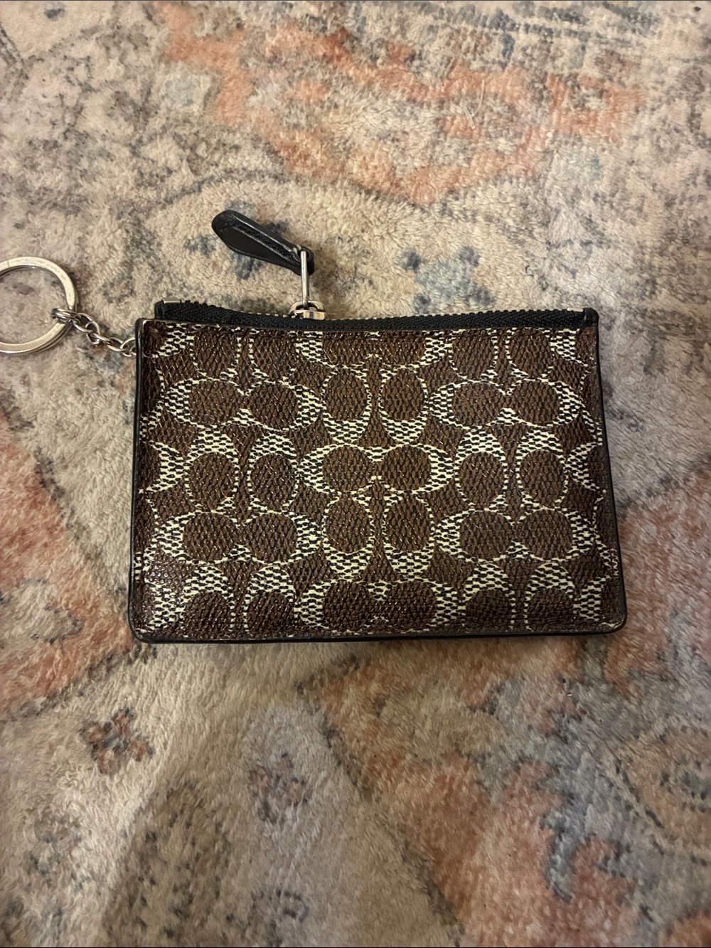 Coach Brown Signature Monogram Zip Card &‎ Key Holder